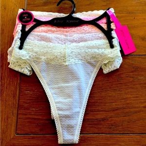Betsey Johnson Panties 5-Piece Lace & Cotton Thongs XL )NWT